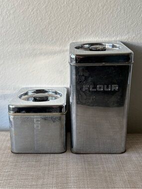 Vintage Beauty Ware Stainless Steel Flour & Coffee Canisters Set Stackable VTG